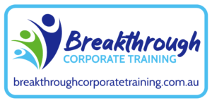 Breakthrough Corporate Training logo featuring abstract colorful figures and the URL breakthroughcorporatetraining.com.au