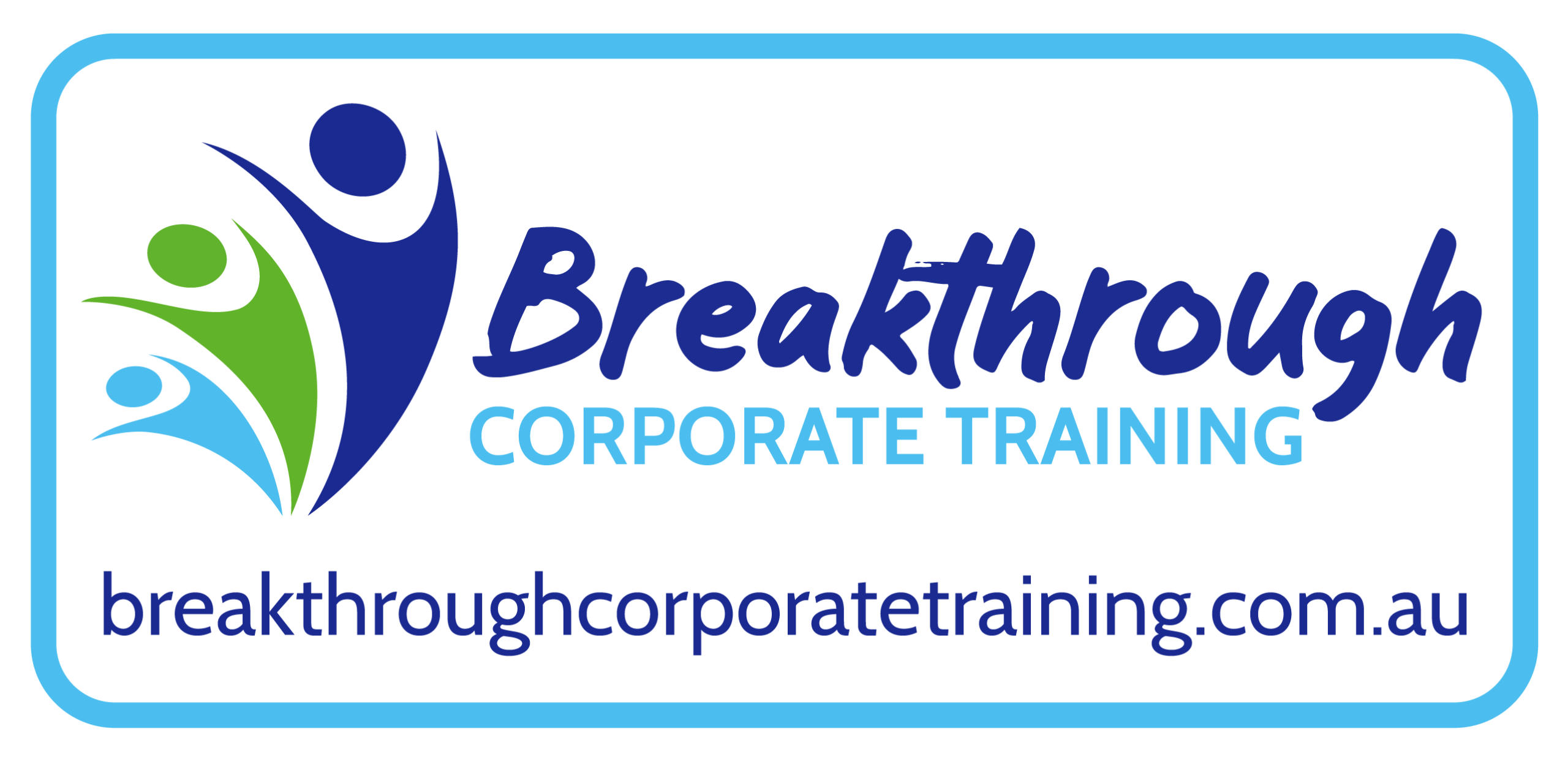 Breakthrough Corporate Training logo featuring abstract colorful figures and the URL breakthroughcorporatetraining.com.au